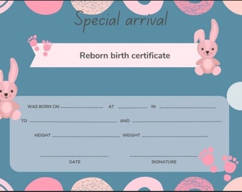 Reborn birth certificate adoption certificate dolls PDF instant download