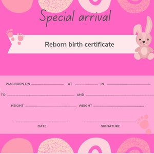Reborn Puppe Geburtsurkunde Adoption Urkunde PDF, sofort download ausdruckbar