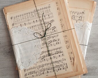 60 Vintage Music sheets for junk journals, vintage ephemera, Nostalgic Music Sheet Bundle - 60 Pieces for Vintage Collages & Mixed Media Art