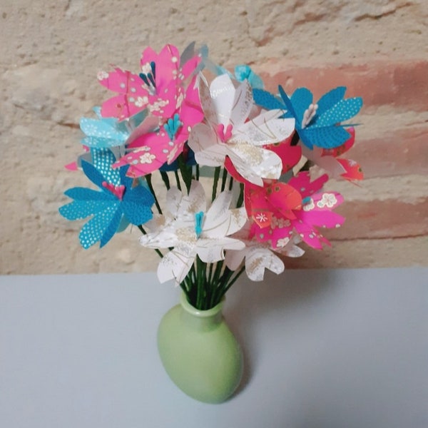 Bouquet de fleurs en origami, Fleurs de cerisiers, art, déco, papier japonnais, Oriflow