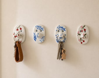 Handmade Ceramic Key Holder, Colorful Wall Hook Rack, Entryway Organizer, Decorative Utility Hooks for Keys, Bags & Coats, Housewarming Gift