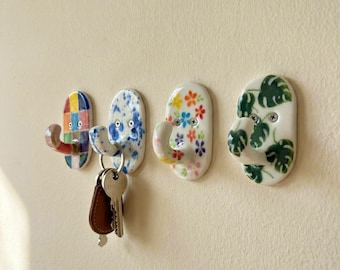Handmade Ceramic Key Holder, Cute Wall Hook, Colorful Key Rack, Entryway Organizer, Utility Hook, Housewarming Gift