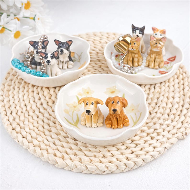 Personalisierte Haustier Ring Schale, benutzerdefinierte Haustier Portrait Tablett, handgemachte Schmuckhalter, Hund Katze Liebhaber Geschenk, Welpen Besitzer Geschenk, Hochzeit Brautjungfer Geschenk Bild 5