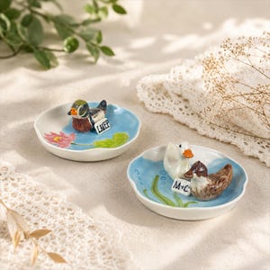 Personalized Ceramic Duck Ring Dish, Handmade Pottery Jewelry Tray, Cute 3D Duck Lover Gift, Bridesmaid Gift, Anniversary Gift for Her Him