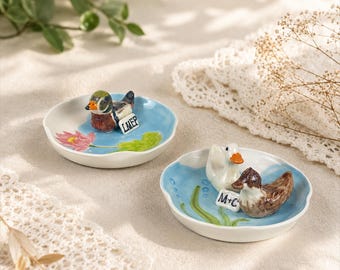 Personalized Ceramic Duck Ring Dish, Handmade Pottery Jewelry Tray, Cute 3D Duck Lover Gift, Bridesmaid Gift, Anniversary Gift for Her Him
