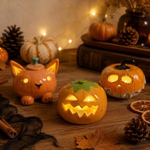 Halloween Keramik Kerzenhalter, Handgefertigter Kürbis Teelichthalter, Niedlich Gruselig Herbst Dekor, Cottagecore Gruselige Dekor Geschenk, Herbst Geschenk