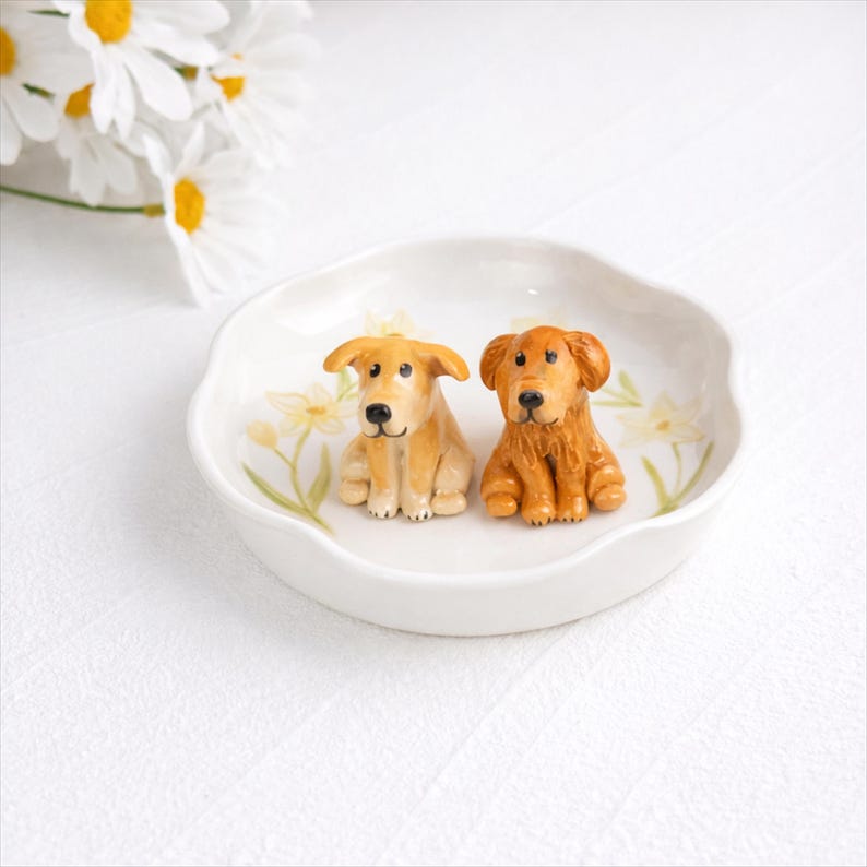 Personalisierte Haustier Ring Schale, benutzerdefinierte Haustier Portrait Tablett, handgemachte Schmuckhalter, Hund Katze Liebhaber Geschenk, Welpen Besitzer Geschenk, Hochzeit Brautjungfer Geschenk Bild 1