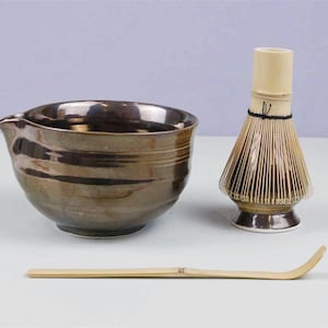 Handmade Ceramic Matcha Bowl Set with Bamboo Whisk and Chasen Holder White Matcha Ceremonial Set 450ml, Matcha Gift Set, Christmas Gift