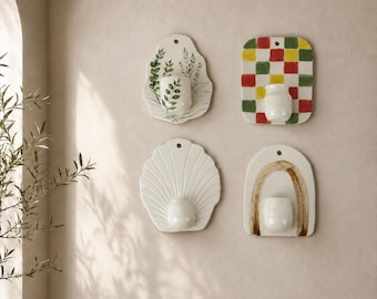 Handmade Ceramic Wall Pocket Vase, Wall Hanging Bud Vase, Small Flower Holder, Boho Wall Decor, Unique Gift for Mom, Housewarming Gift