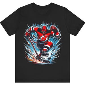Équipe de hockey des Devils du New Jersey - Les Devils du New Jersey vont montrer l'enfer maintenant ! - T-shirt graphique noir pour supporters des Diables de sport - Image de hockey sur glace