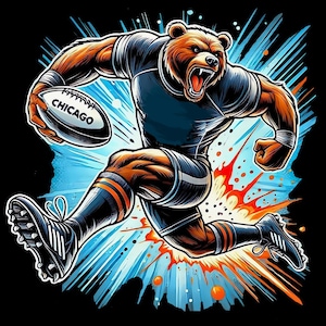 High Quality PNG JPG - American Football Graphic Art Chicago - Running Angry Bear - Sport Digital Download - Unofficial Funny Design
