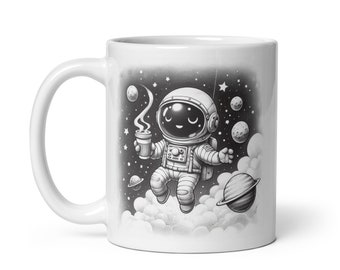 Taza cerámica astronauta, astronauta tomando café, espacial.