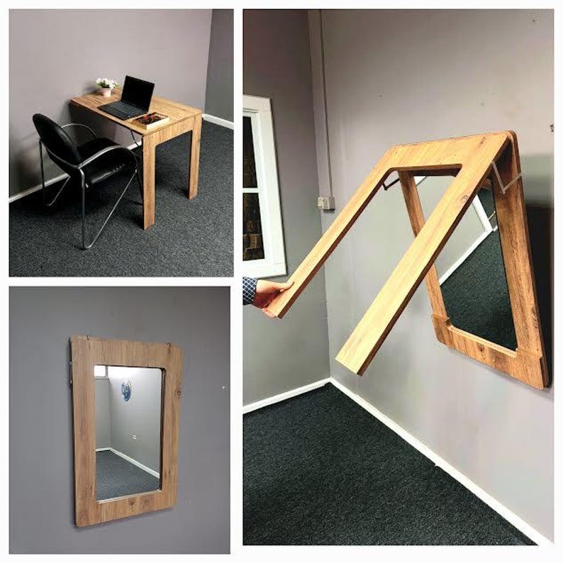 Gerahmter an der Wand befestigter Tisch, platzsparender Esstisch, Murphy-Schreibtisch, anpassbarer Tisch, faltbarer Tisch, hölzerner Klapptisch, Bild 3