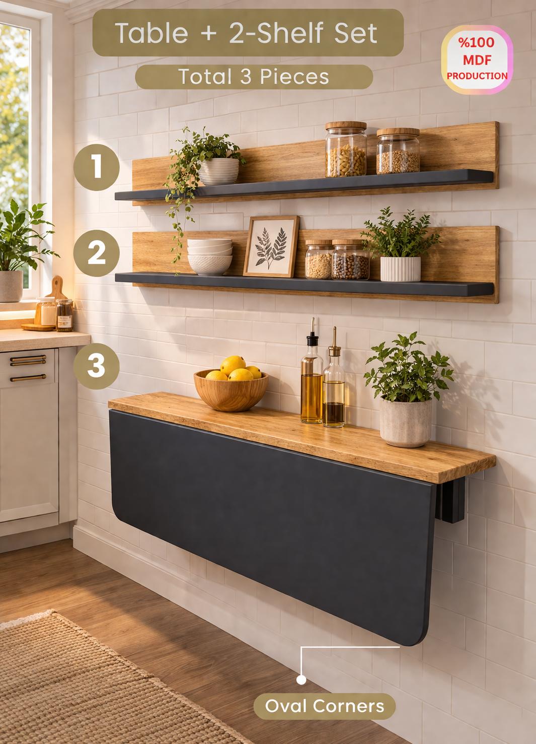Folding Murphy Table With Wall Mounted Shelf, Folding Kitchen