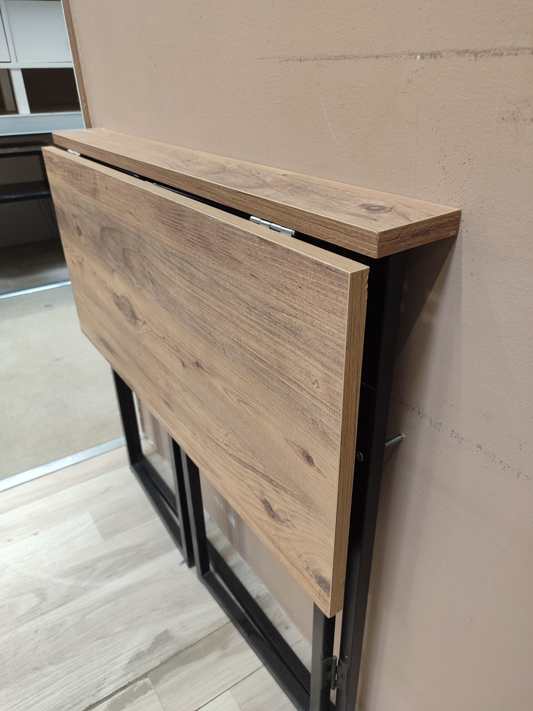 Folding Murphy Table With Portable Shelves, Metal Leg Folding Study ...