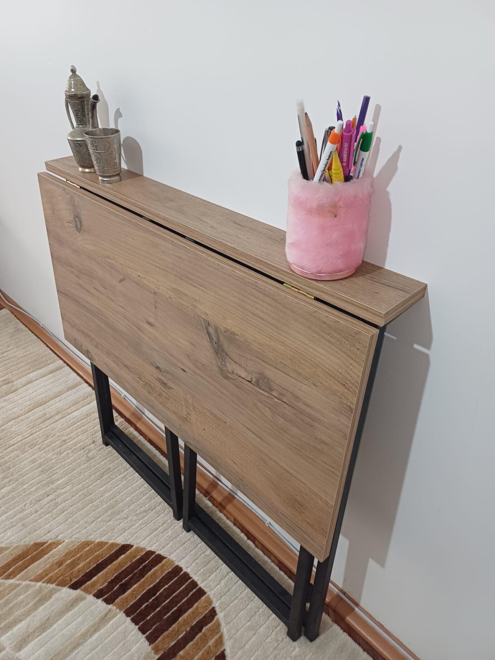 Folding Murphy Table With Portable Shelves, Metal Leg Folding Study ...