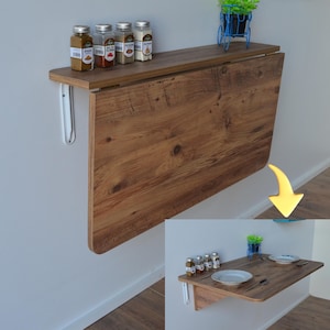 Mesa plegable plegable con estante de pared, mesa de cocina plegable, mesa compacta, mesa plegable para portátil, mesa de madera para balcón