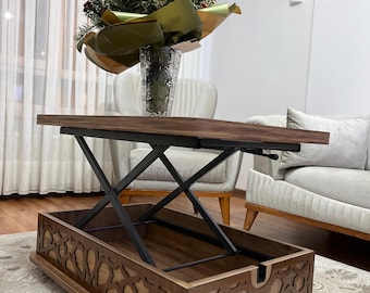 Mesa de centro mágica funcional de 3 niveles, mesa inteligente con ruedas, mesa de centro plegable extensible, mesa de comedor plegable, mesa de centro de madera