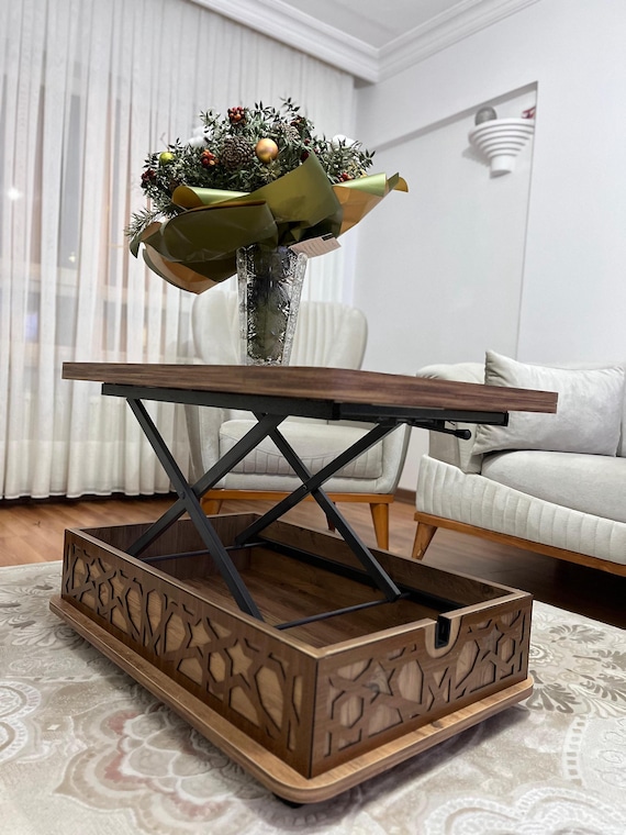 3-Stage Functional Magic Coffee Table, Wheeled Smart Table, Extendable Murphy Coffee Table, Folding Dining Table, Wooden Coffee Table