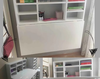 Wall Mounted Computer Desk with Folding Shelves | Wooden Murphy Desk, | Wall Mounted Folding Coffee Stand | Folding Laptop Desk with Library