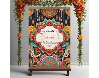 Floral Mehndi Welcome Sign Sangeet Welcome Sign Wedding Ceremony Mehndi Welcome Board Indian Wedding Welcome Sign Mehndi Decor As Poster