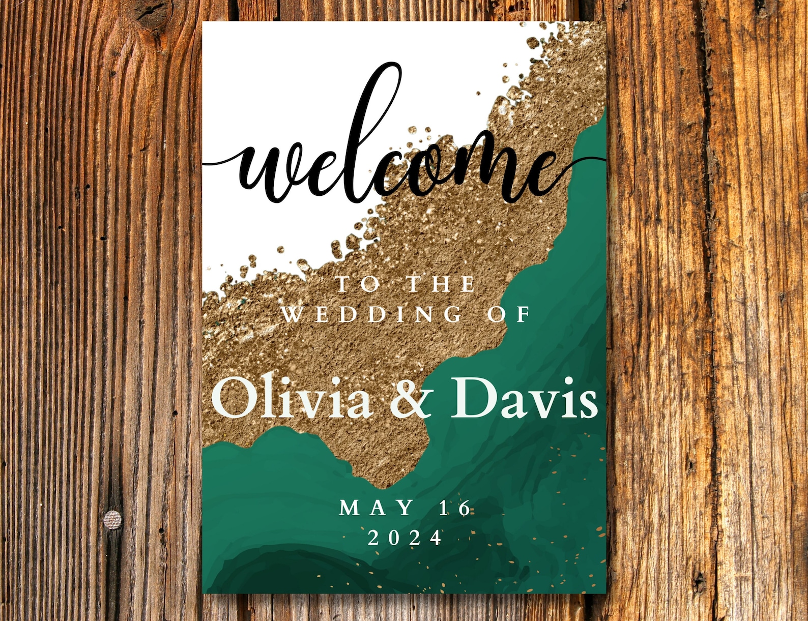 Emerald Wedding Welcome Sign, Emerald Green and Gold Banner, Welcome to ...