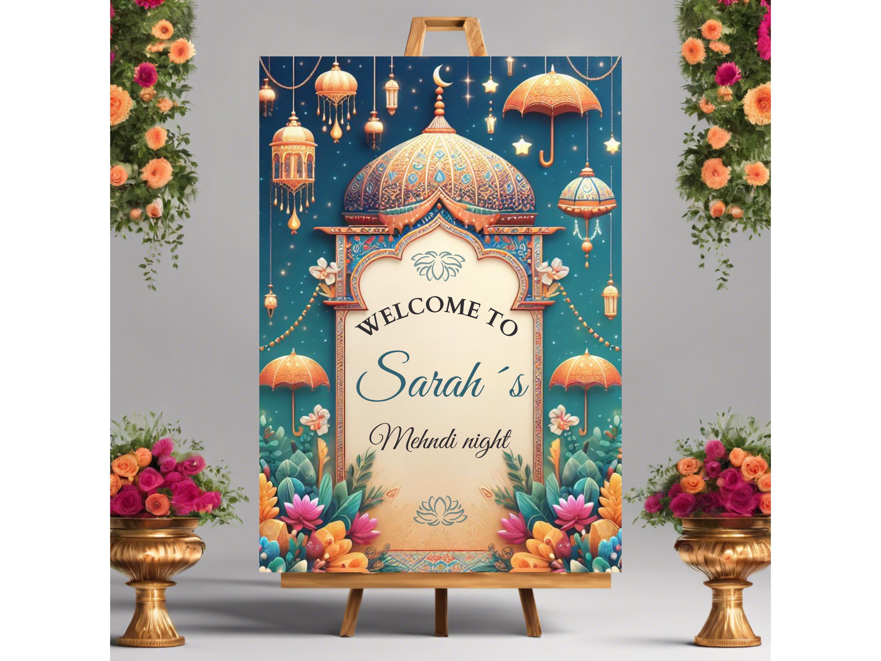 Mehndi welcome signs as Mehndi decor, Mehndi posters & Mehendi Welcome Sign, Mehndi sign as Mehendi signs, indian welcome sign, sangeet sign