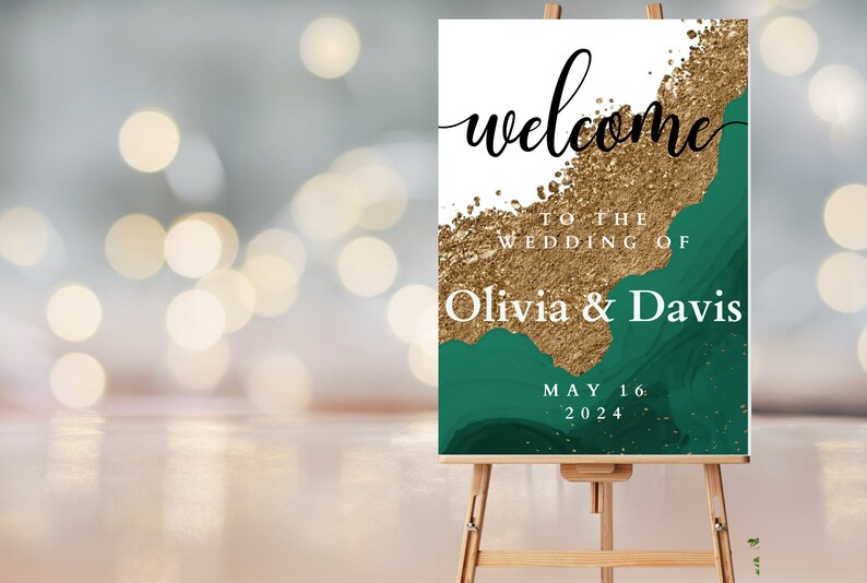 Emerald Wedding Welcome Sign, Emerald Green and Gold Banner, Welcome to ...