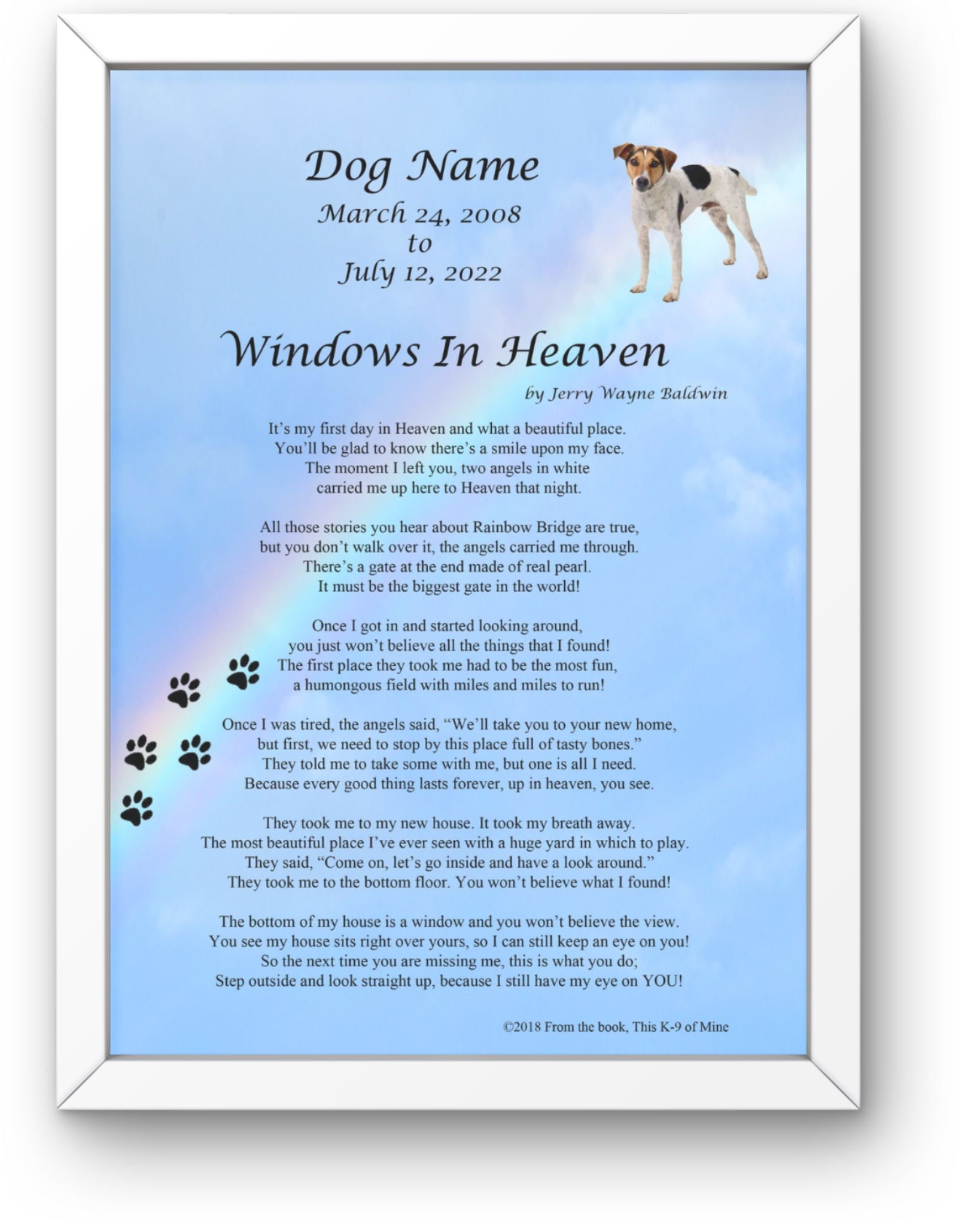 Memorial Gift Pet Memorial Poem Dog Memorial Keepsake Poem Personalized Pet Memorial Sympathy ...