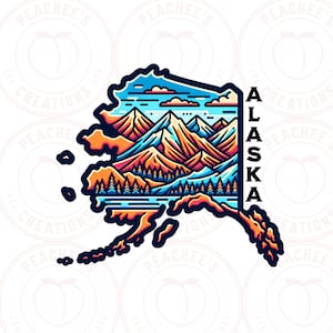 Alaska PNG, clipart Alaska, sublimation de l'état de l'Alaska, Alaska SVG, carte de l'Alaska