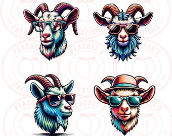 Goat Png, Goat Bundle PNG, Goat Lover Png, Goat Png Shirt, Cool Goat Wearing Sunglasses, Goats in Sunglasses, Goat Png Bundle, Goat Design