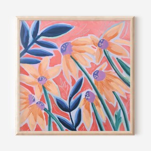 Printable Bright Coneflower Floral Oil Painting Digital Download wall art