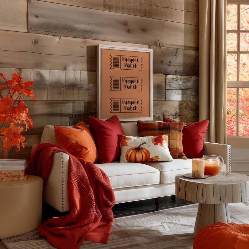 Pumpkin Patch Digital Art, Cozy Fall Poster, Inexpensive Home Decor for