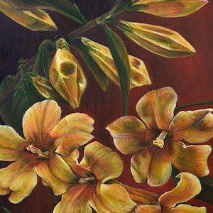 Jasmine Wall Art Print | Yellow Jessamine Painting | South Carolina State Flower | Original Floral Artwork |  Botanical Poster