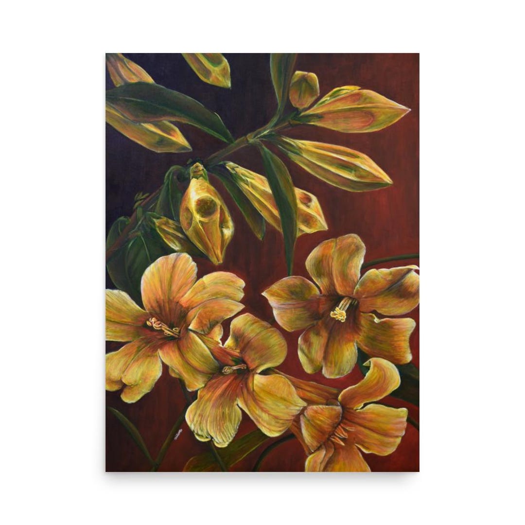 Jasmine Flowers Art Print: Yellow Jessamin Painting, Bright Botanical ...