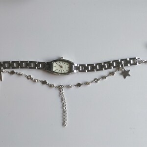 Silver Charm Bracelet Watch for Women - Unique Chain Link Wristwatch with Star and Spike Charms