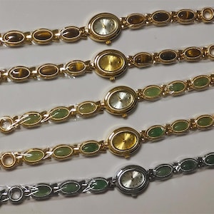 Vintage Gold Tiger Eye Bracelet Watch – Elegant Gemstone Watch Bracelet, Chic Oval Link Women's Timepiece Jewelry, Gift Idea