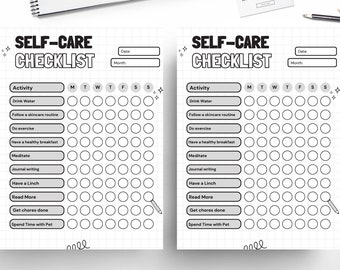 Self Care Checklist, Self-Care Planner, Selfcare Journal Tracker, Wellness Planner Printable, Daily Wellbeing, Mindfulness Mental Health Kit