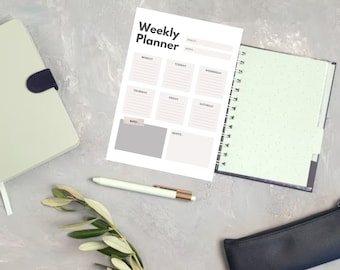 Tygodniowy planer, lista zadań do wydrukowania, minimalny tygodniowy harmonogram, tygodniowy dziennik organizujący, tygodniowy plan działania, tydzień w skrócie, natychmiastowe pobranie.