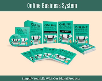 May include: A set of digital products for online business systemization. The products include a resource cheat sheet, checklist, and a step-by-step blueprint for systemizing and automating an online business. The products are available in both digital and physical formats.