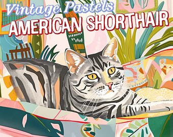 INSTANT DOWNLOAD: Printable Vintage Pastel American Shorthair Cat Portrait - Serene Expressionist Cat Portrait Art