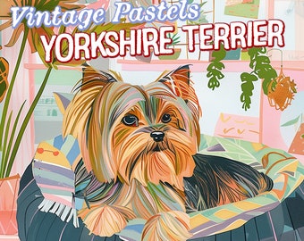 DOWNLOAD INSTANTÂNEO: Retrato vintage pastel de Yorkshire Terrier para impressão - Arte de retrato de cachorro expressionista sereno
