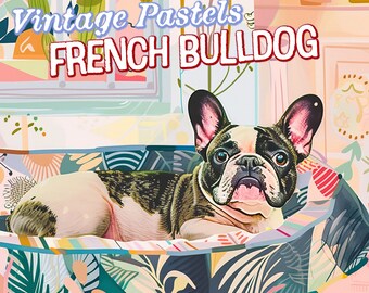 INSTANT DOWNLOAD: Printable Vintage Pastel French Bulldog Portrait - Serene Expressionist Dog Portrait Art