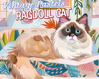 INSTANT DOWNLOAD: Printable Vintage Pastel Ragdoll Cat Portrait - Serene Expressionist Cat Portrait Art