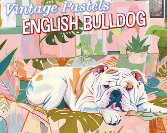 INSTANT DOWNLOAD: Printable Vintage Pastel English Bulldog Portrait - Serene Expressionist Dog Portrait Art