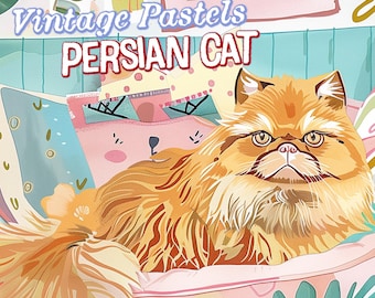 INSTANT DOWNLOAD: Printable Vintage Pastel Persian Cat Portrait - Serene Expressionist Cat Portrait Art