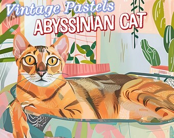 INSTANT DOWNLOAD: Printable Vintage Pastel Abyssinian Cat Portrait - Serene Expressionist Cat Portrait Art