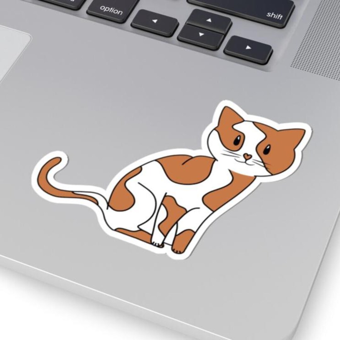 Sticker Light Brown Cute Cat Sticker, Light Brown and White Cat, Kitty Sticker, Laptop ...