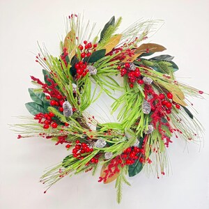 Festive Red Berry and Pinecone Holiday Wreath