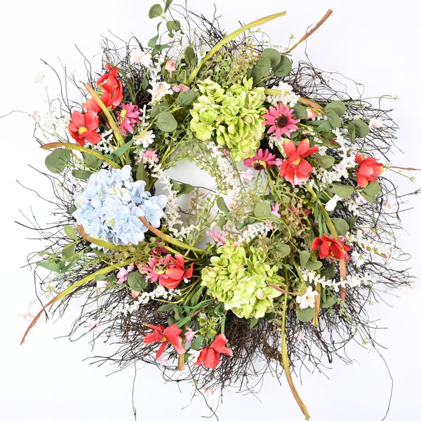 Eucalyptus Spring Wreath: Floral Front Door Decor, 22” Faux